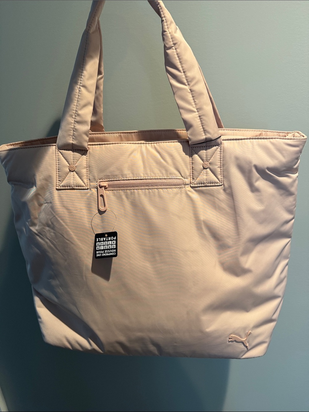 Puma Light Pink Quilted Tote with Front Zip Pocket